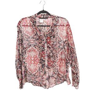 Alexis & Avery Sheer Paisley Blouse XL Y2K Ruffle Red Pink Fairy Boho Gypsy USA